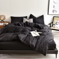 Bedding Set High Quality Skin Friendly Fabric Black Duvet Cover Set Solid Color Single Double King Size Quilt Cover Set