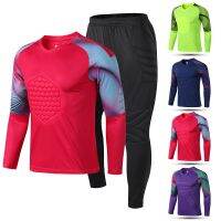 New Mens Adult Soccer Goalkeeper Uniform Protective Sponge long Sleeve Training Football Goalkeeper Soccer Jersey Top and Pants