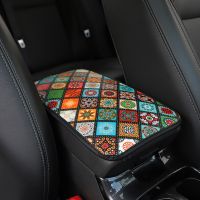 Ethnic Style Print PU Leather Car Armrest Mat Center Console Arm Rest Protection Cushion Auto Armrests Storage Box Cover Pad