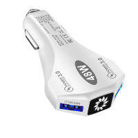 48W Dual Qc3.0 2USB ที่ชาร์จแบตในรถ1-To-2อุณหภูมิคงที่อะแดปเตอร์ชาร์จเร็วใช้ได้กับโทรศัพท์ Ios Android