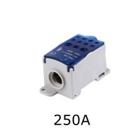 ☋ UKK 250A Terminal Block 1 IN 6 OUT Guide Din Rail Distribution Junction Box Electric Wire Connector Blue
