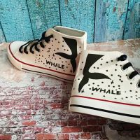 ✆❂  Autumn new high help blank canvas shoes male female whale sea tide shoes graffiti fashion joker loafers stars