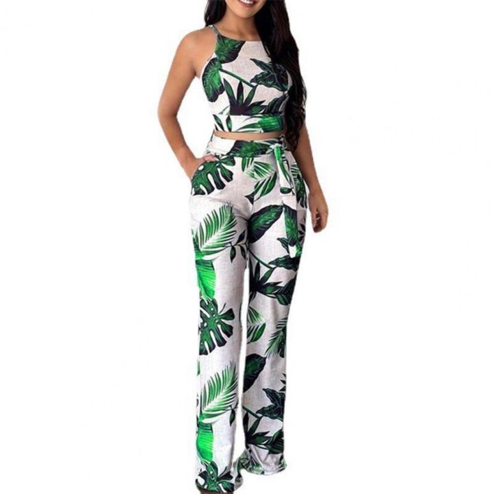 yf-2pieces-set-women-trouser-flower-pattern-sleeveless-high-waist-milk-silk-vest-wide-leg-pants-casual-outfit