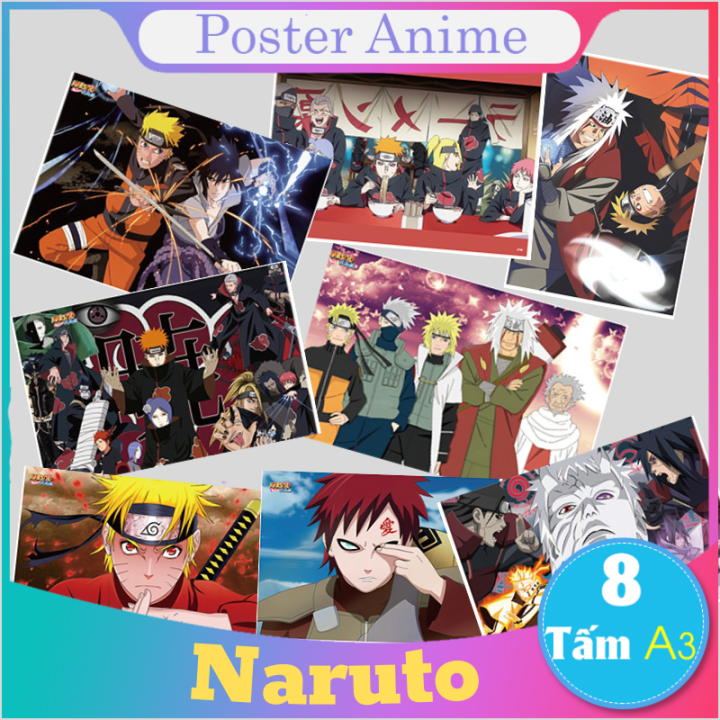 Giấy Xịn] Set 8 tấm tranh poster to A3 NARUTO anime siêu chất 
