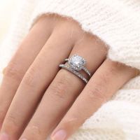 2pcsSet Diamond Jewelry 925 Sterling Silver Natural White Sapphire Ring Bride Rings