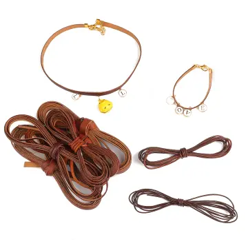 Real Leather/Suede Cord 3mm Flat Rustic String - Brown - 2m