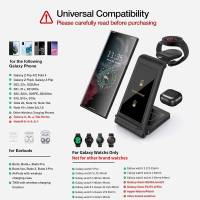 15W 3 In 1 Wireless Charger Stand สำหรับ Samsung S23 S22 S21 S20 Ultra Note Galaxy Watch 5 4 Active Buds Fast แท่นชาร์จ Station