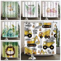 Kawaii Baby Shower Curtain Cartoon Painting Animal Truck Waterproof Polyester Cute Bathtub Bathroom Decor with Hooks 180x240