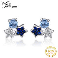 Jewelrypalace Star Round Genuine Sky Blue Topaz Created Spinel 925 Sterling Silver Stud Earrings for Women Gemstone Jewelry