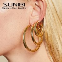 【YP】 SUNIBI Gold Color Fashion Hoop Earrings for Small Large Ear Buckle Jewelry Accessories