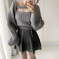 Two Piece Knitted Sweater Careful Machine Female Off Shoulder Bat Sleeve Temperament Versatile Autumn And Winter Jacket