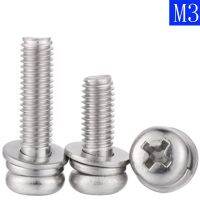 M3 - 0.5 3Mm 304 Stainless Stell Cross Tersembunyi Pan Kepala Sekrup semi Mesin Cuci Kunci dan Plain Washer Komponen Phillips