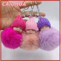 CAIOHUA 3PCS ตุ๊กตาผ้าพลัฌ พวงกุญแจทารกนอนหลับ ตุ๊กตาสำหรับเด็ก 10สี สายคล้องกุญแจปอมปอม ของใหม่ พวงกุญแจขนกระต่ายปลอม จี้ห้อยกระเป๋า