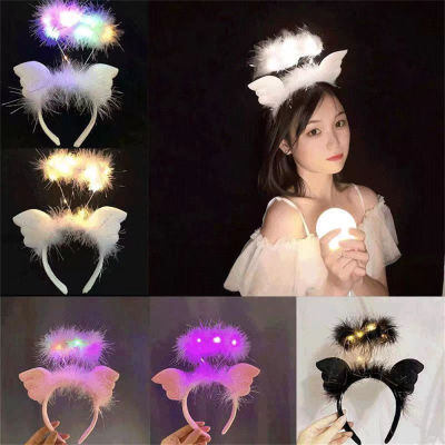 Anime Cosplay Hair Accessory Feather Glowing Headpiece Fairy Hair Hoop Glowing Headband Angel Wings Headband