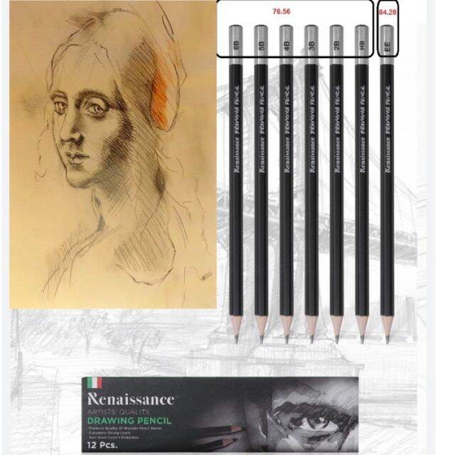 ดินสอสเก็ตซ์ภาพ Skate Pencil เรนาซองค์ Renaissance (12แท่ง/กล่อง
