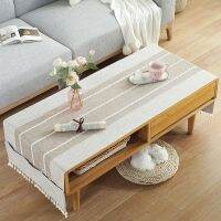 【LZ】❃☒  Fashion Home Janpanese style cotton and linen Rectangle gray stripe  tablecloth Table flag Tea table cover