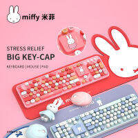 Miffy X MIPOW คีย์บอร์ดไร้สายเต็มรูปแบบ,104คีย์คอมโบและเมาส์ + โต๊ะขนาดแผ่นรองเมาส์2.4 Ghz คีย์บอร์ดเกมสำหรับแล็ปท็อปเดสก์ท็อปของขวัญ