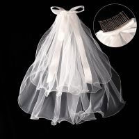 2 Tier Wedding Bridal Veil with Metal Comb Curly Edges Tulle Veil for Bride Bridesmaid Flower Girl Elbow Length Hair Accessories