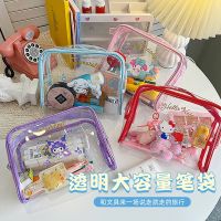 ✈✗ new cartoon transparent pen case ins style waterproof travel wash bag large capacity portable cosmetic