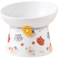 ? Cat Bowl Cat Food Basin Dog Bowl Anti-Slip High Leg Slanted Cat Bowl Ceramic Double Bowl Cat Drinking Water Cat Food Basin Pet Bowl