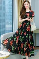 In the summer of 2022 the new beach dress long skirt round collar snow spins temperament short-sleeved dress closed show thin waist dresses 2022