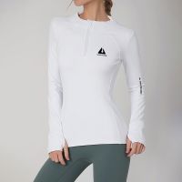 Jaga Ball Women S Long Sleeve Top For Fitness Slim Fit Zip O-Neck Yoga Shirt With Thumb Holes Quick Dry Tshirt Sport Gym Running Jacket