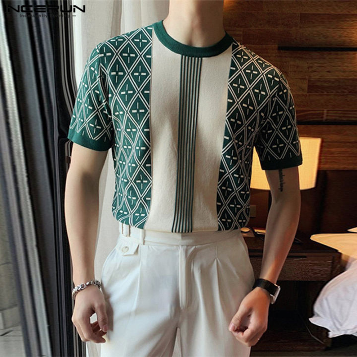 เข้ารูปเสื้อยืดคอกลมสำหรับผู้ชายพิมพ์ลายฮิปปี้เสื้อเชิ้ตแขนสั้นเสื้อทีเชิ้ต-สไตล์เกาหลี