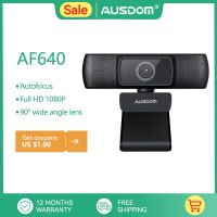 AUSDOM AF640กล้องเว็บแคมไมโครโฟนลดเสียงรบกวนแบบ Full HD 1080P สำหรับวินโดวส์แม็ค