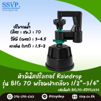 มินิสปริงเกอร์ รุ่น BIG พร้อมฝาครอบเกลียวใน ขนาด 1/2"-3/4"  ปริมาณน้ำ 70 ลิตร/ชั่วโมง รัศมีการกระจายน้ำ 3-4.5 เมตร รหัสสินค้า BIG-70-RDPG1234