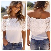 Fashion Tops For Women Summer Lace Blouse Shirt Female Crochet Off Shoulder Chiffon Shirt Casual Tops Ladies Casual Stretch Tops