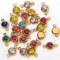 hotx【DT】 10pcs 6mm Rhinestone Beads Gold Color Birthstones Charms Pendants for Jewelry Making Crafts