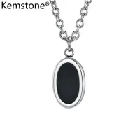 Kemstone Male Stainless Steel Enamel Black Silver Plated Pendant Necklace Jewelry Gift for Men