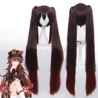 Genshin Impact Hutao Cosplay Wig Brown 110cm Long Hair tail Cosplay Wigs Halloween Party Costume Hat Rings Prop +Wig Net