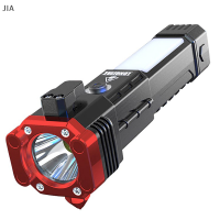 JIA ไฟฉาย LED สว่างพิเศษพร้อมค้อนนิรภัยไฟฉายด้านข้างชาร์จด้วย USB โคมไฟแบบพกพาโคมไฟกลางแจ้งผจญภัย