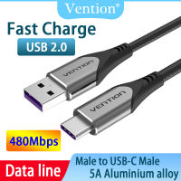 Vention USB สายเคเบิลชนิด C สายชาร์จเร็ว5A QC USB A To USB C Date Cable Type C Usb สายสำหรับซัมซุง S21 Huawei Mate 40Pro XiaoMi OPPO 40W สายชาร์จเร็ว3M 2M 1.5M 1M 0.5M