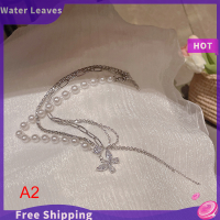 Water Leaves สร้อยคอผีเสื้อคริสตัลแวววาวสร้อยคอหลายชั้นห่วงโซ่คอเซอร์คอนสำหรับผู้หญิงเครื่องประดับความงามอินเทรนด์