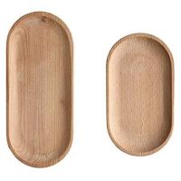 Mini Serving Tray For Jewellery Key Coin Set Of 2 Oval Wood Natural Dessert Cup Tray Small Wooden Cheese Plate