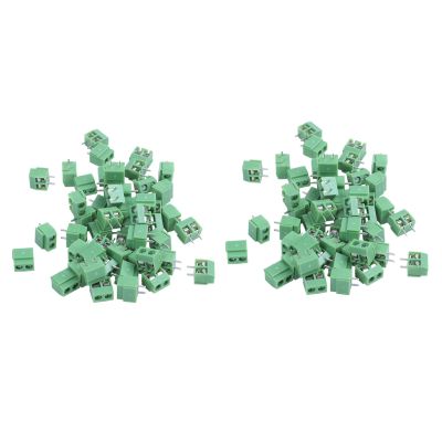 100 Pieces 2 Pin 5 mm Pinch PCB Mount Screw Terminal Block Connector 300V 10A (Green)