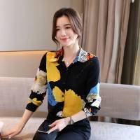 2021 early spring new Korean version of the medium long shirt temperament retro printing shirt female long sleeve loose chiffon top