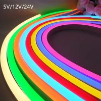 5V 12V 24V Led Neon Strip Light 6Mm แคบเชือก Flex เทปซิลิคอนหลอดบาร์กันน้ำ DIY ป้ายสีแดงสีเขียวสีฟ้าสีเหลืองสีชมพูสีขาว 5 Meters