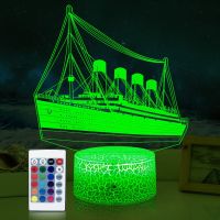 Titanic Night Light for Kids 3D Illusion Ship Model Lamp 16 Colors Changing Kids Room Bedside Decor Light as Birthday Gifts Night Lights