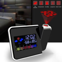 นาฬิกาปลุกฉายภาพดิจิตอลสถานีอากาศพร้อมเครื่องวัดอุณหภูมิความชื้นไฮโกรมิเตอร์ข้างเตียง Wake Up Projector Clock