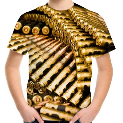 Bullet Gun Punk Style T-Shirt For Boys Girl 4-20Y Teen Children Fashion 3D T Shirt Kids Birthday Cool Gift Gold Black Clothes