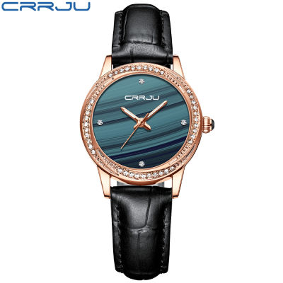 Women Green Watch CRRJU Fashion Luxury Diamond Watches Ladies Dress Simple Mesh Bracelet Waterproof Quartz Watches reloj mujer