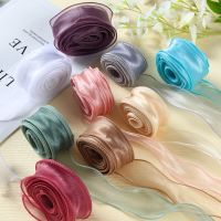 4CM*1M Sheer Wired Organza Ribbons Satin Lace Chiffon Silk Ribbon for Wedding Birthday Party Gifts Craft Wrapping Bouquets Decor Gift Wrapping  Bags