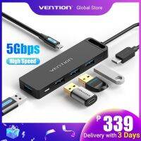 Vention Type C 4ฮับพอร์ต USB แยก3.0บางความเร็วสูง5Gbps OTG สำหรับพีซีแผ่นรองโน้ตบุ๊ก