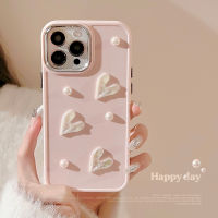 เคสไอโฟนลายปลอกกันกระแทกหัวใจประดับมุกสีชมพู IPhone15 15Plus 15pro 15Promax 7 8Plus X XR XS Max 11 12 13 Pro Max 14 14Plus 14pro 14Promax TPU