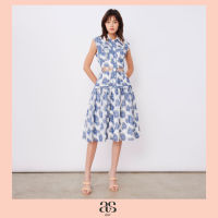 [asv ss23] Alyssa Floral Shirtdress เชิ้ตเดรสผู้หญิง ทรงแฟลร์ แขนกุด แต่งเทปและกระเป๋าหน้า แต่งระบาย  ผ้าแจ็คการ์ดทอลายดอกไม้