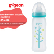Bình sữa cổ rộng thủy tinh Silicon Pigeon 240ml - Cây xanh M