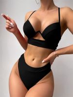 Swimwear Women Swimsuit Bikini 2023 New Solid Black Push Up Bikinis Set High Waist Thong Bathing Suit Two Pieces Female Biquini